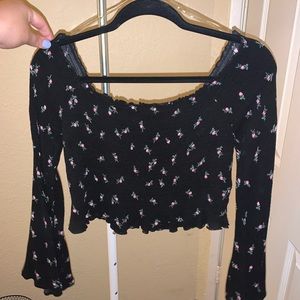 Over the shoulder cropped floral top